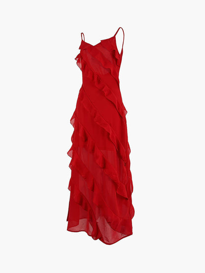 Robe Sans Manches Fluide Femme Avec Volants Superposés
