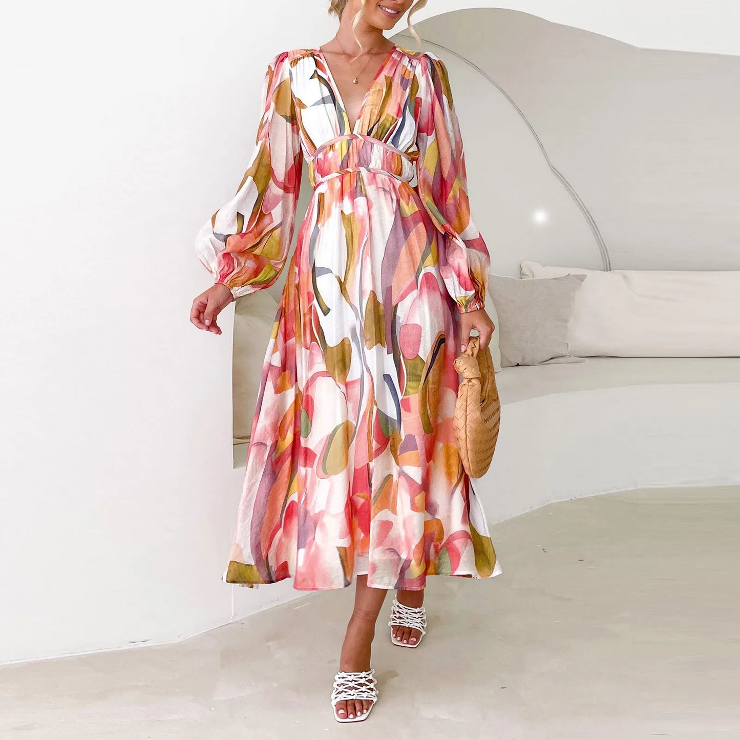 Pauline Laurent® | Robe longue bohème avec décolleté en V