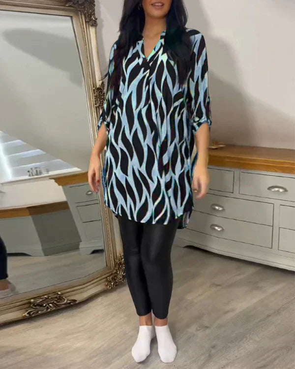 Blouse Femme Mode Col V Fluide À Motifs