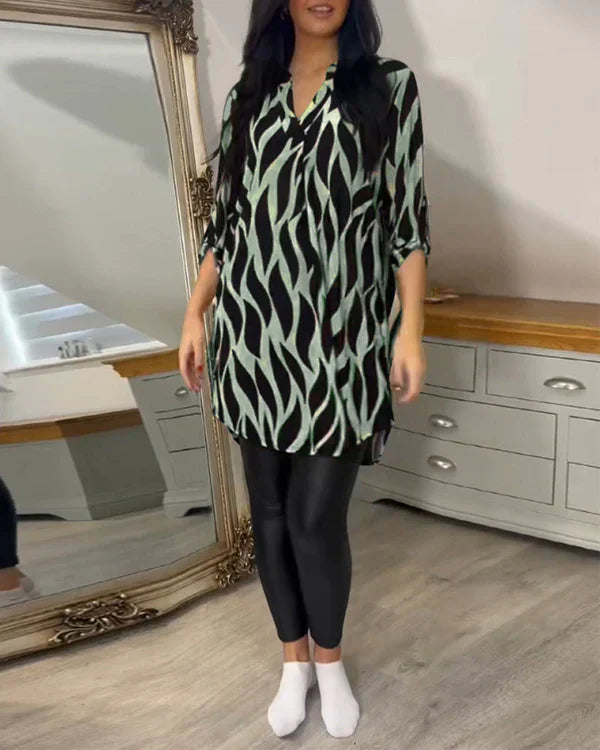 Blouse Femme Mode Col V Fluide À Motifs