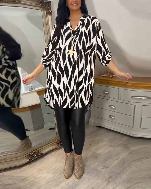 Blouse Femme Mode Col V Fluide À Motifs