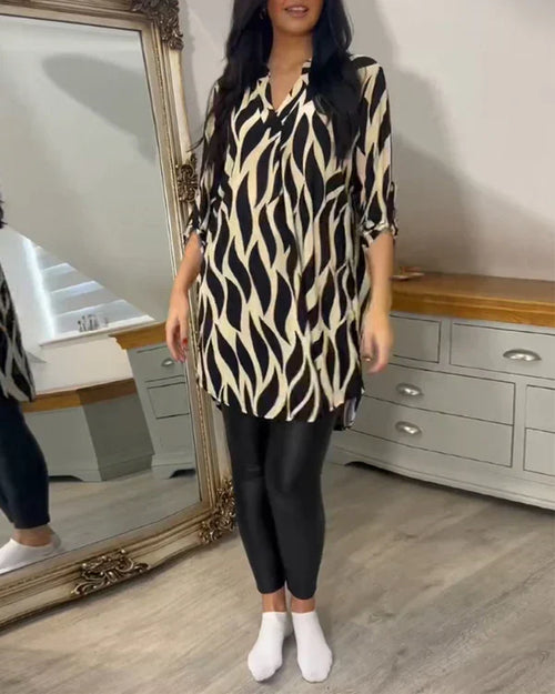 Blouse Femme Mode Col V Fluide À Motifs