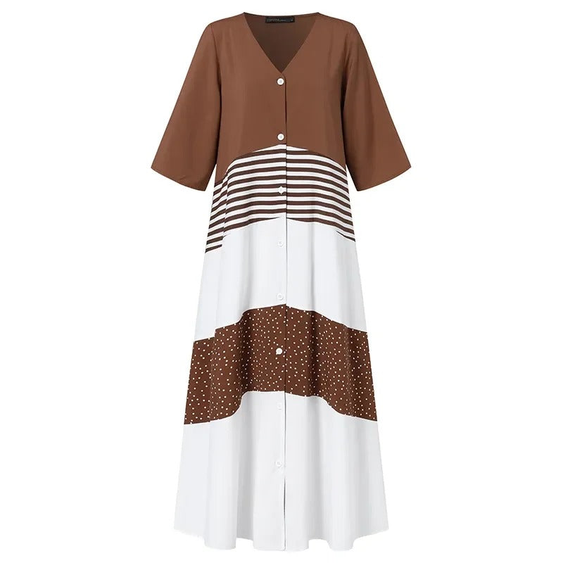 Robe Maxi à Rayures à Col V pour Femme