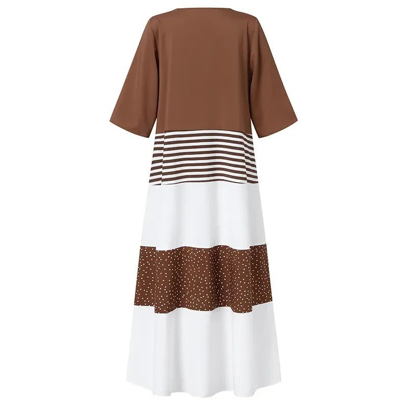 Robe Longue Ample Chic à Rayures avec Boutons Femme