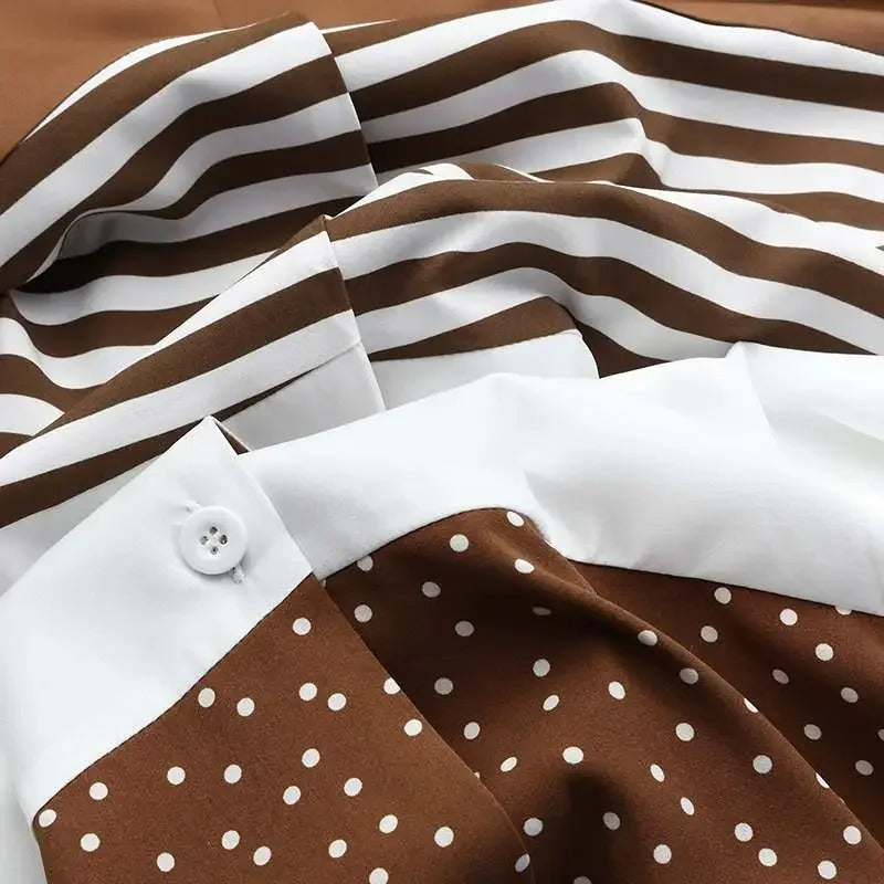 Robe Longue Ample Chic à Rayures avec Boutons Femme