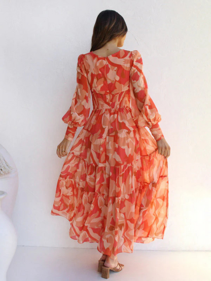 Robe Femme Gracieuse Col V En Chiffon Fleuri