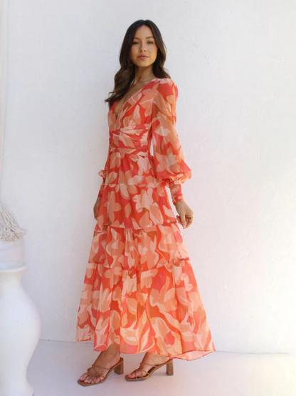 Robe Femme Gracieuse Col V En Chiffon Fleuri