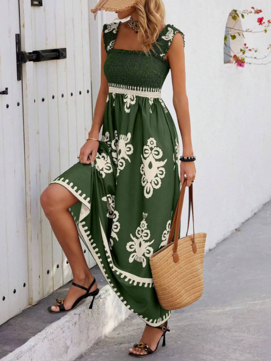 Robe Longue Chic Gracieuse Sans Manches à Motifs Floraux