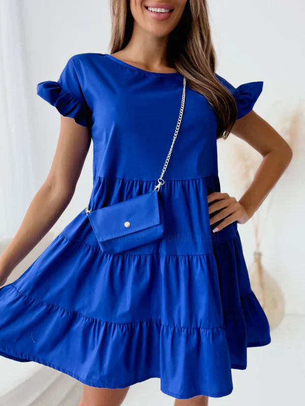 Robe à manches larges, encolure ronde et ourlet irrégulier