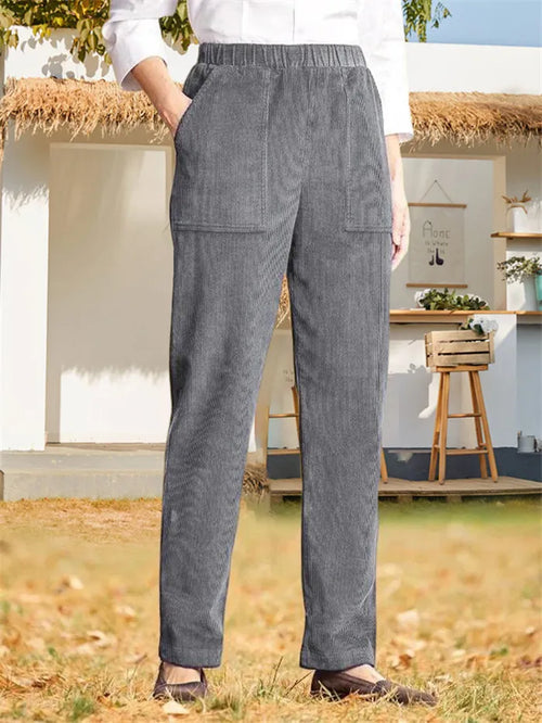 Pantalon en velours côtelé uni pour femmes