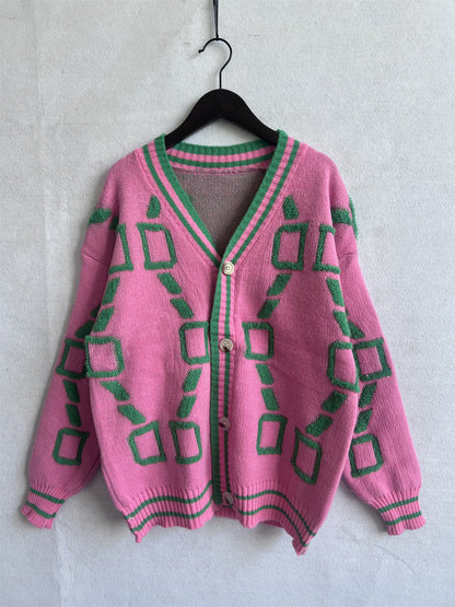 Aliza™ - Cardigan Tricot à Col V et Contrasté