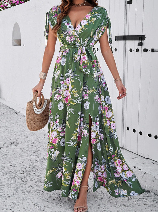 Bohemian Temperament Bohemian Floral Bohemian Dress avec encolure en V