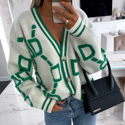 Aliza™ - Cardigan Tricot à Col V et Contrasté