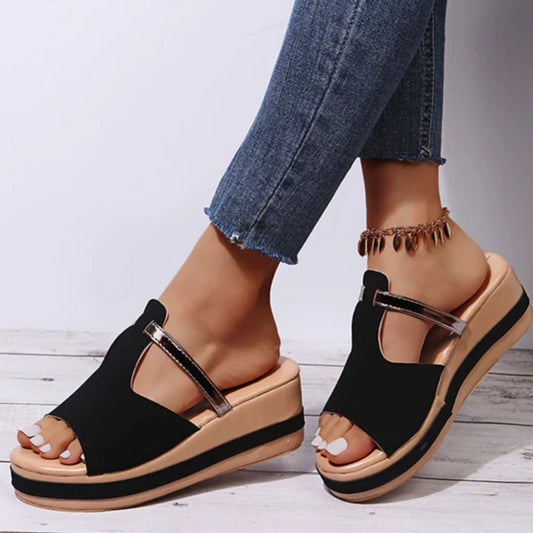 Chaussons En Cuir À Talon Compensé Unique Chic Pour Femme