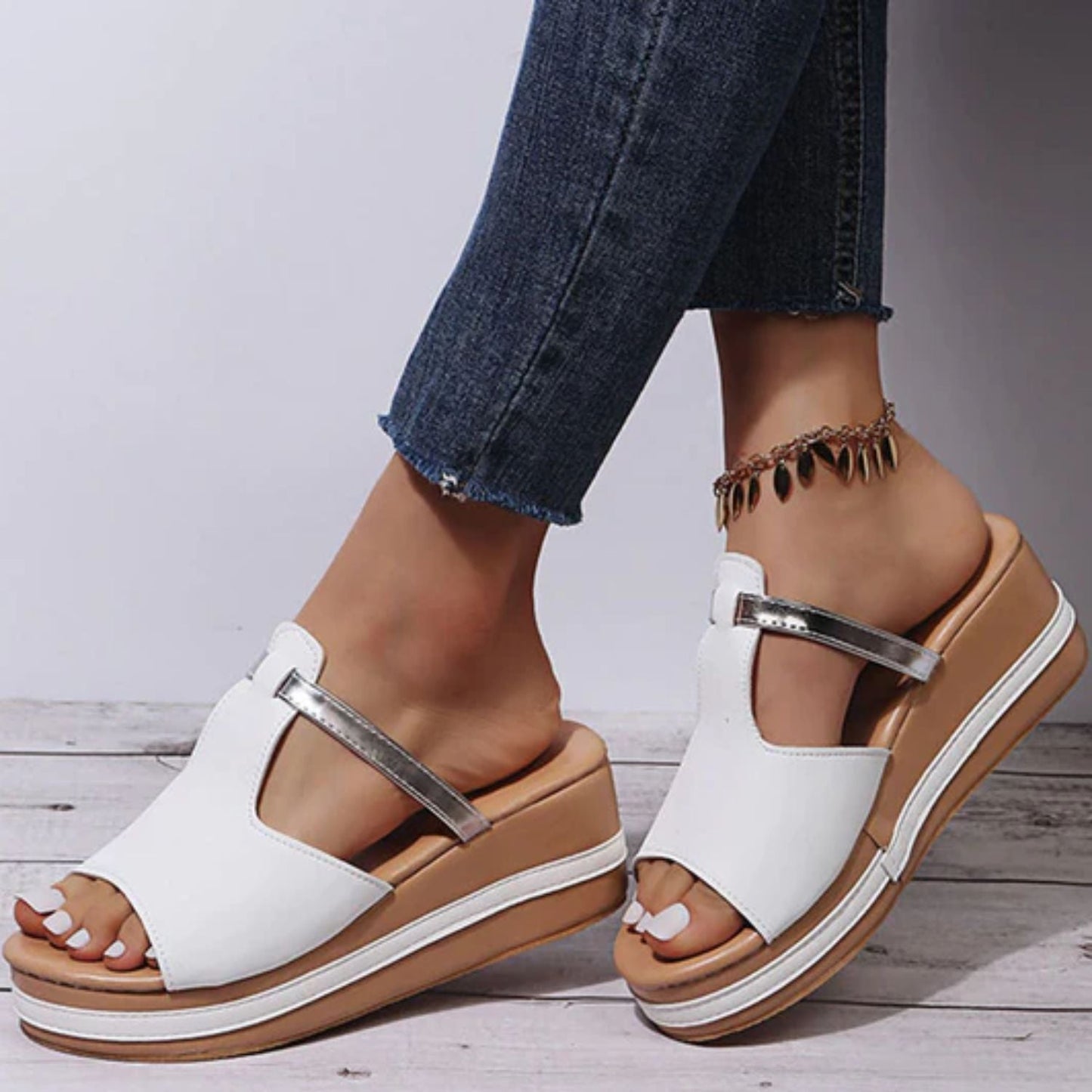 Chaussons En Cuir À Talon Compensé Unique Chic Pour Femme