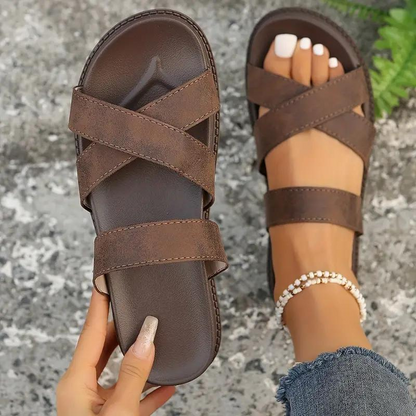 Sandales Compensées À Brides En Cuir Élégantes Pour Femmes