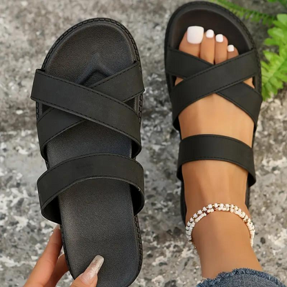 Sandales Compensées À Brides En Cuir Élégantes Pour Femmes