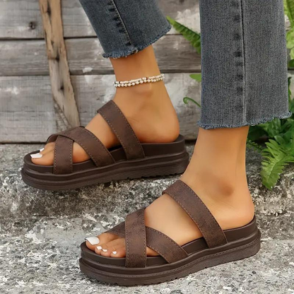 Sandales Compensées À Brides En Cuir Élégantes Pour Femmes