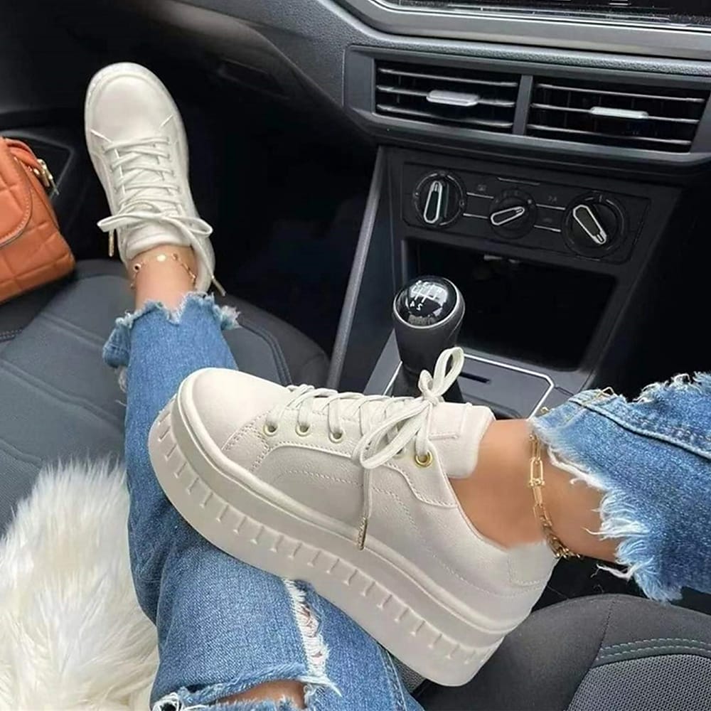 Baskets en Cuir à Lacets avec Semelle Plateforme pour Femmes