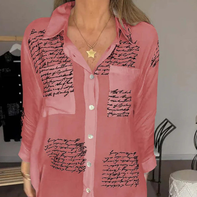 Chemise à manches longues avec col à revers et imprimé tendance pour femmes