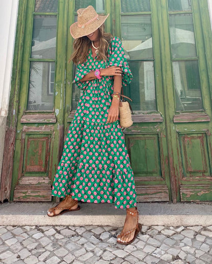 Robe Maxi Bohème Imprimée Colorée Chic Femme