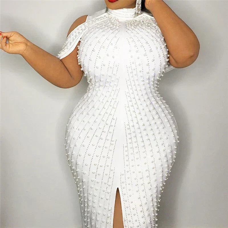 Robe Fendue à Épaules Dégagées Bijoux Ajustée pour Femme