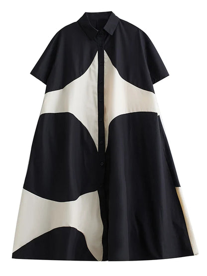 Robe Mi Longue Évasée Bicolore Chic Pour Femme