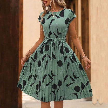 Allaine | Élégante robe midi plissée avec ceinture à la taille