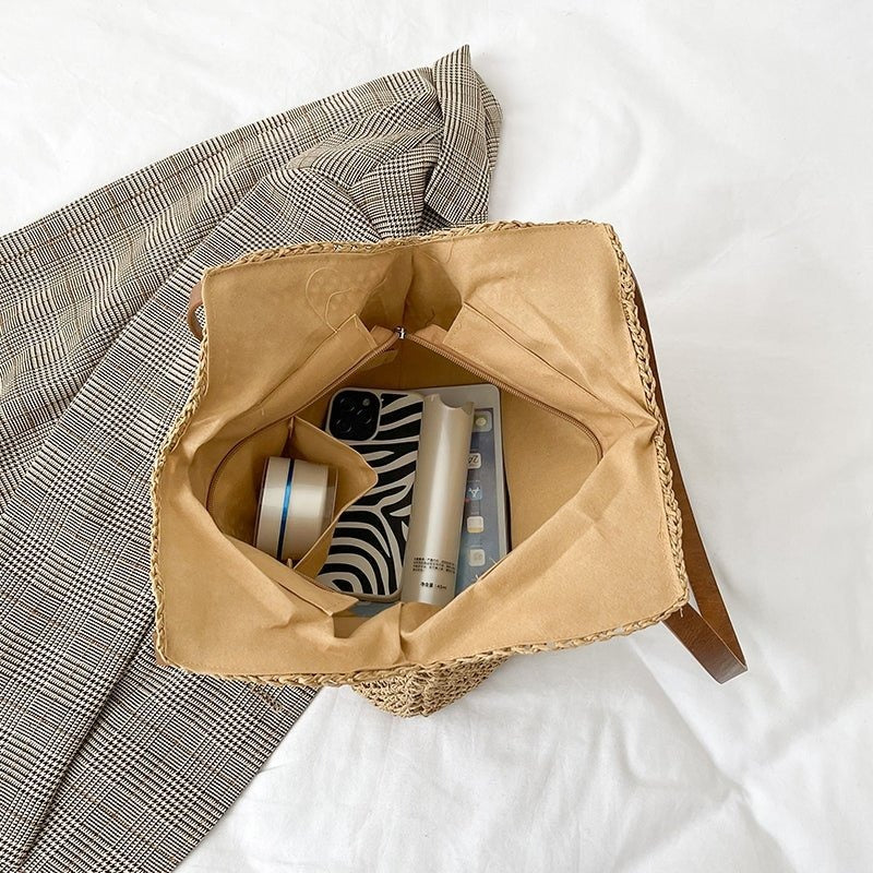 Liora sac fourre-tout en paille tressée