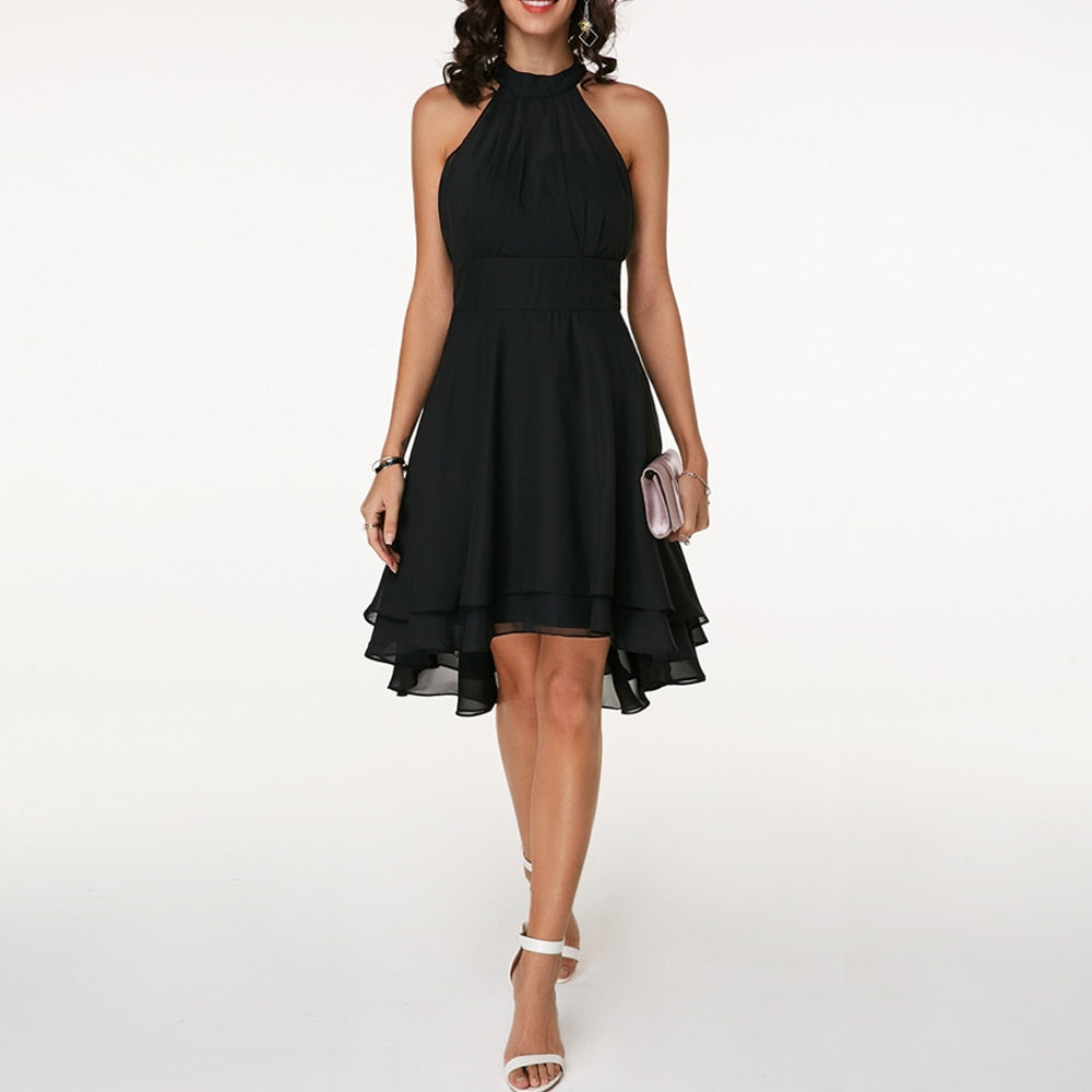 Robe à Volants Superposés à Col Halter Chic pour Femme