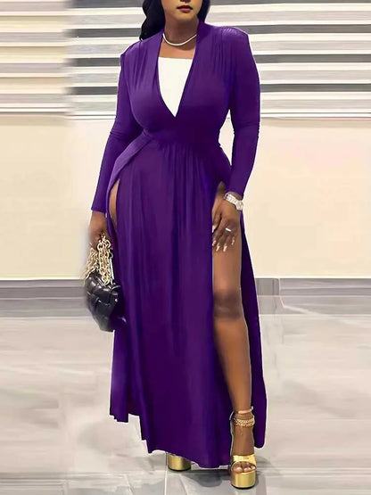 Robe Longue Fluide À Manches Longues Avec Fentes Pour Femme