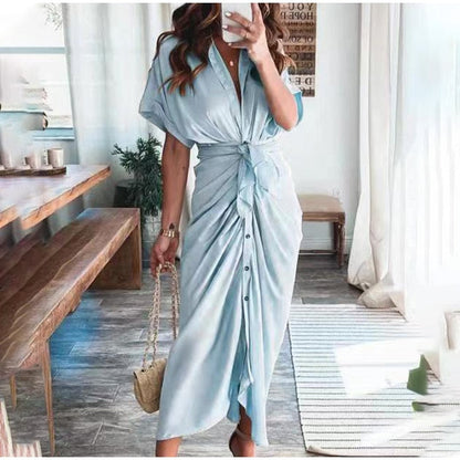Robe Longue Portefeuille Boutonnée Sophistiquée Pour Femme