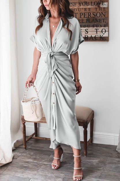 Robe Longue Portefeuille Boutonnée Sophistiquée Pour Femme