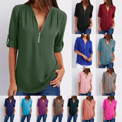 Blouse Chic En Chiffon Avec Fermeture Zippée Pour Femme