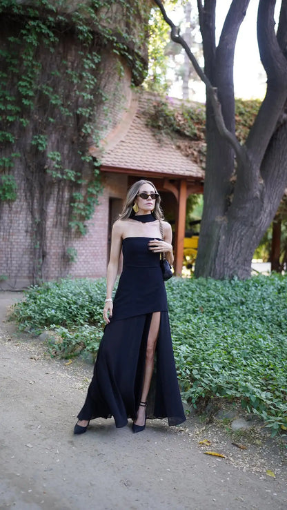 Robe longue asymétrique en mousseline pour femme