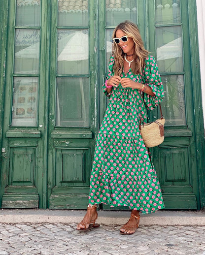 Robe Maxi Bohème Imprimée Colorée Chic Femme