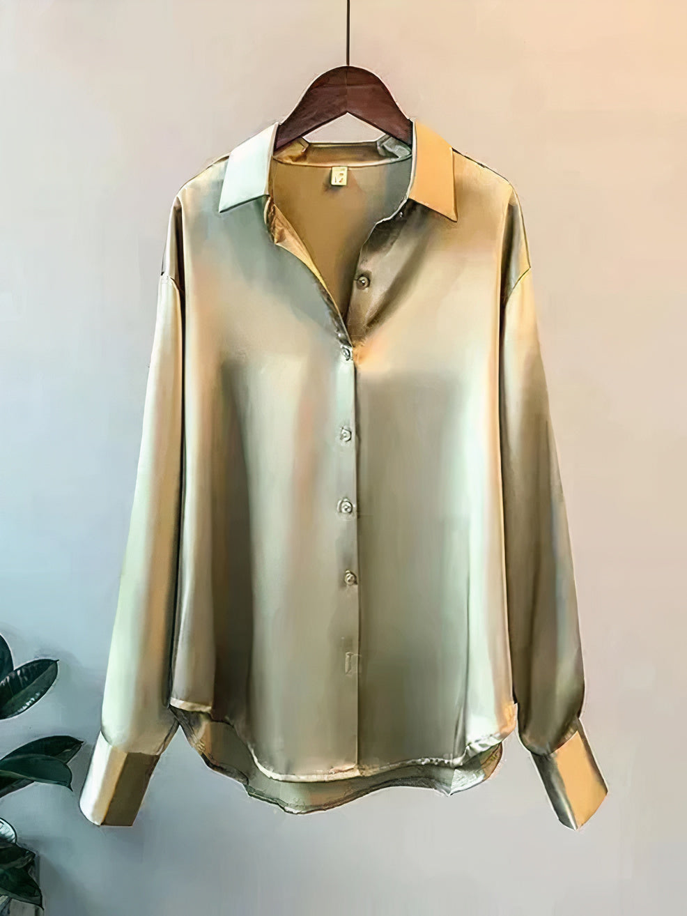 Blouse Satin Boutonnée Manches Longues Femme