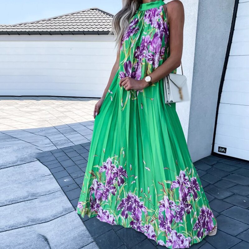Pauline Laurent® | Maxi-robe fleurie à plis plissés