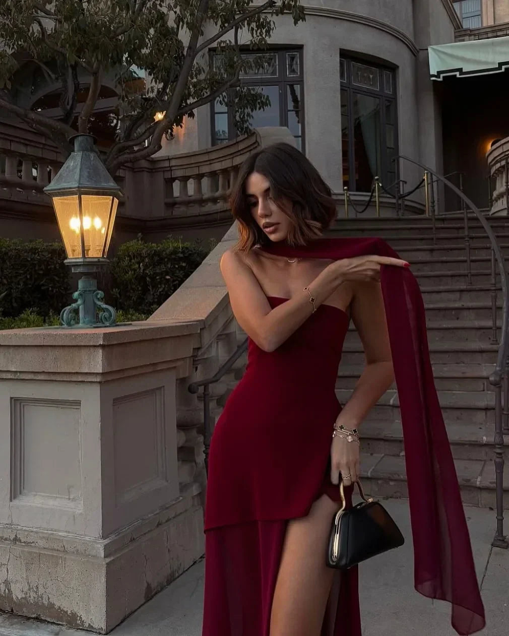 Robe longue asymétrique en mousseline pour femme