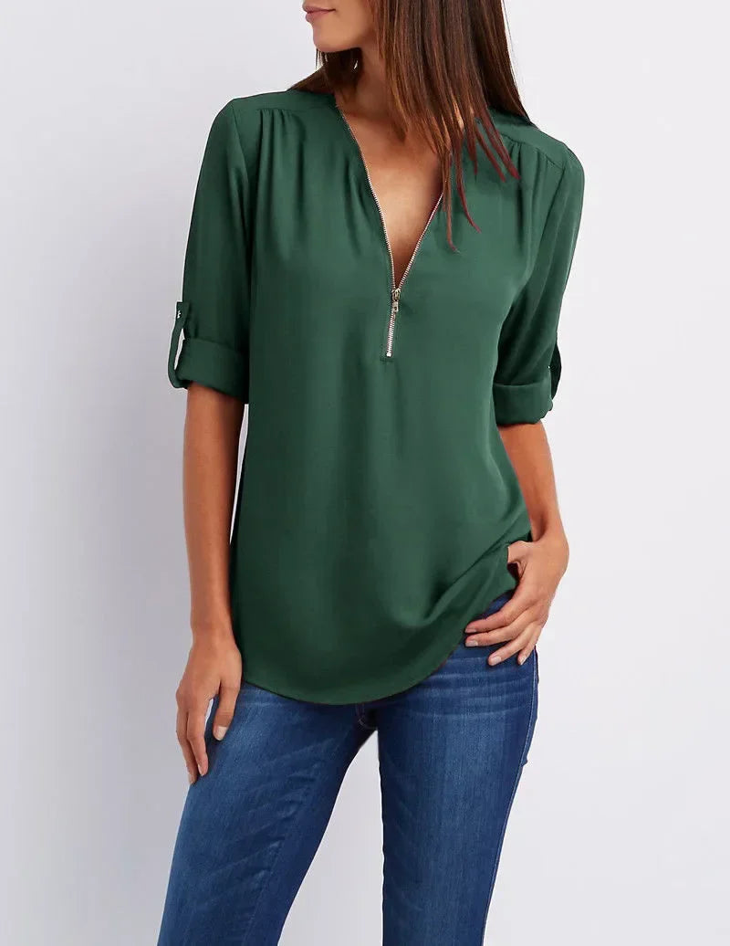 Blouse Chic En Chiffon Avec Fermeture Zippée Pour Femme