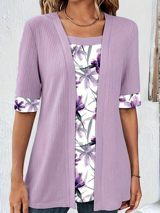 ESTHER - BLOUSE DÉCONTRACTÉE À FLEURS À DOUBLE COUCHE