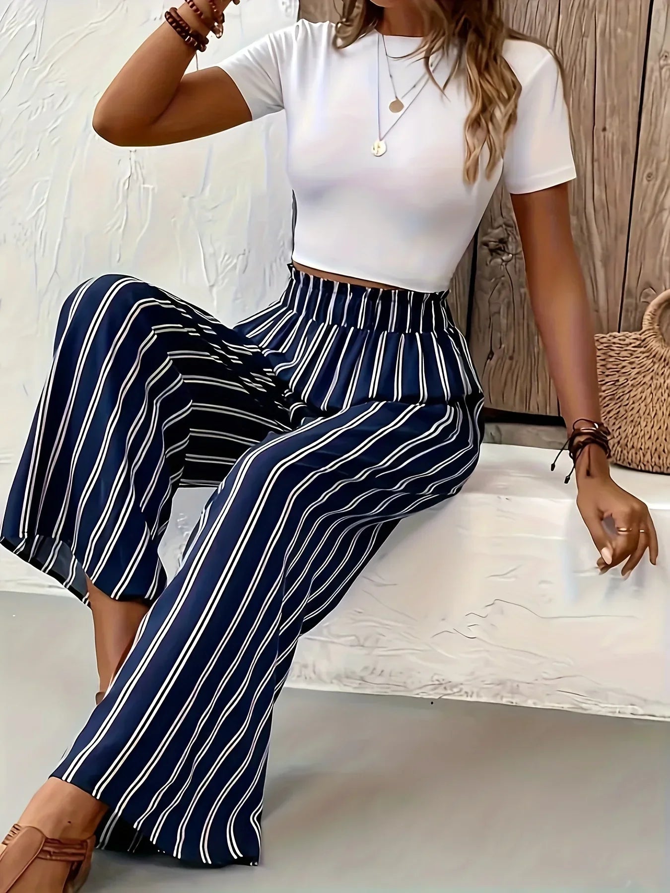 Abby | Pantalon Chic à Rayures avec Jambes Amples