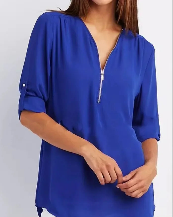 Blouse Chic En Chiffon Avec Fermeture Zippée Pour Femme