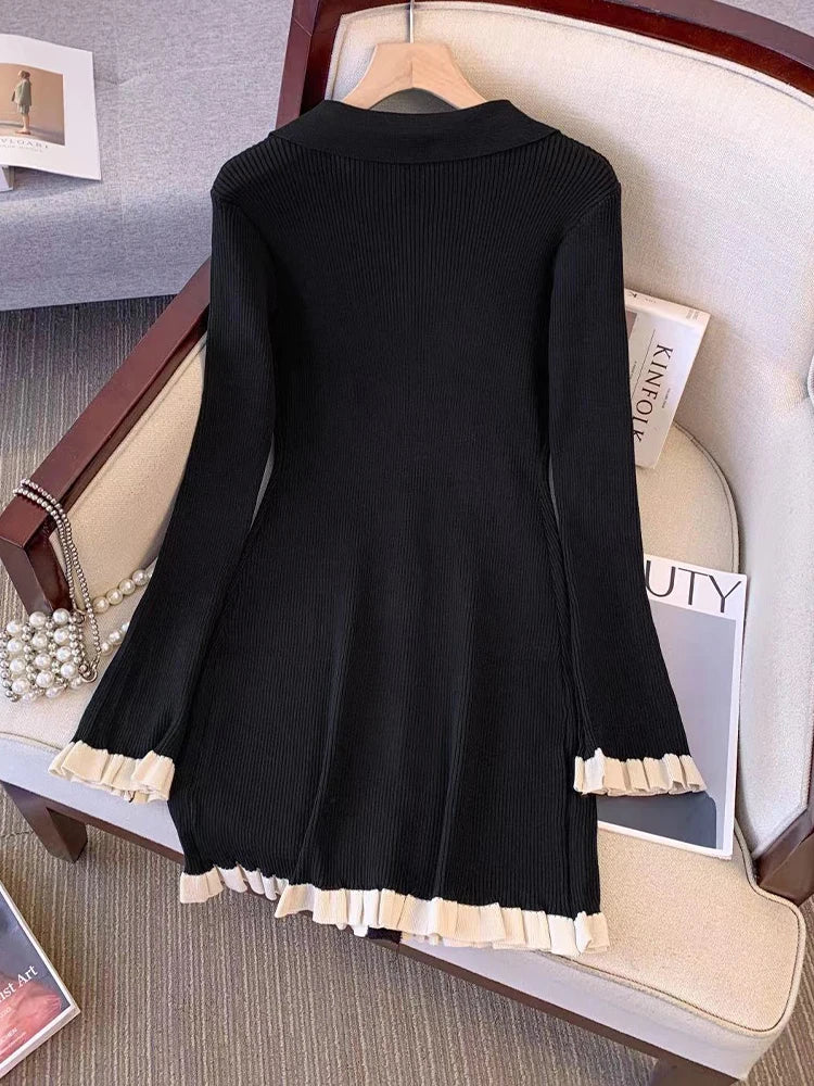 Robe En Maille Boutonnée À Manches Longues Chic Femme