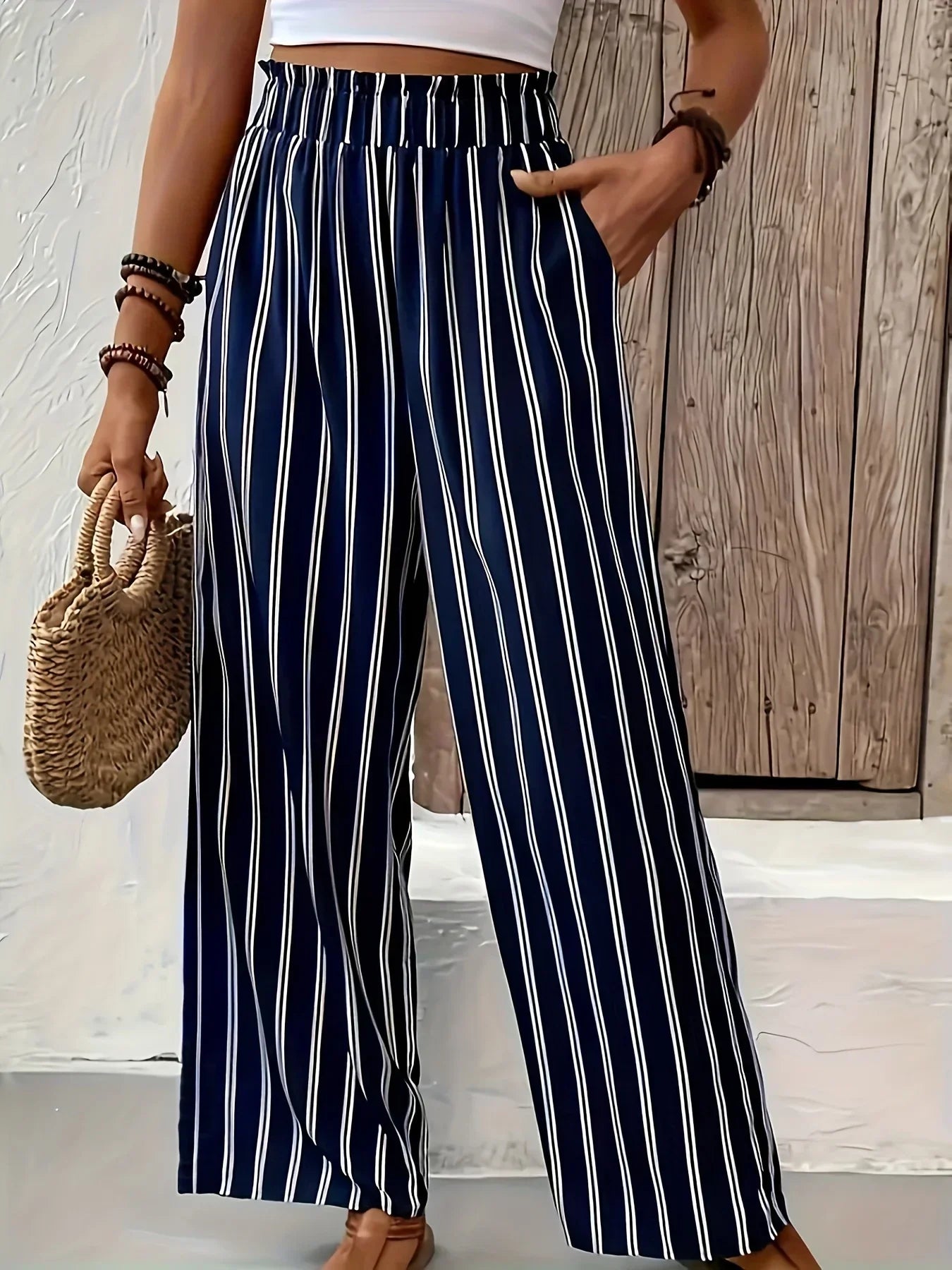 Abby | Pantalon Chic à Rayures avec Jambes Amples