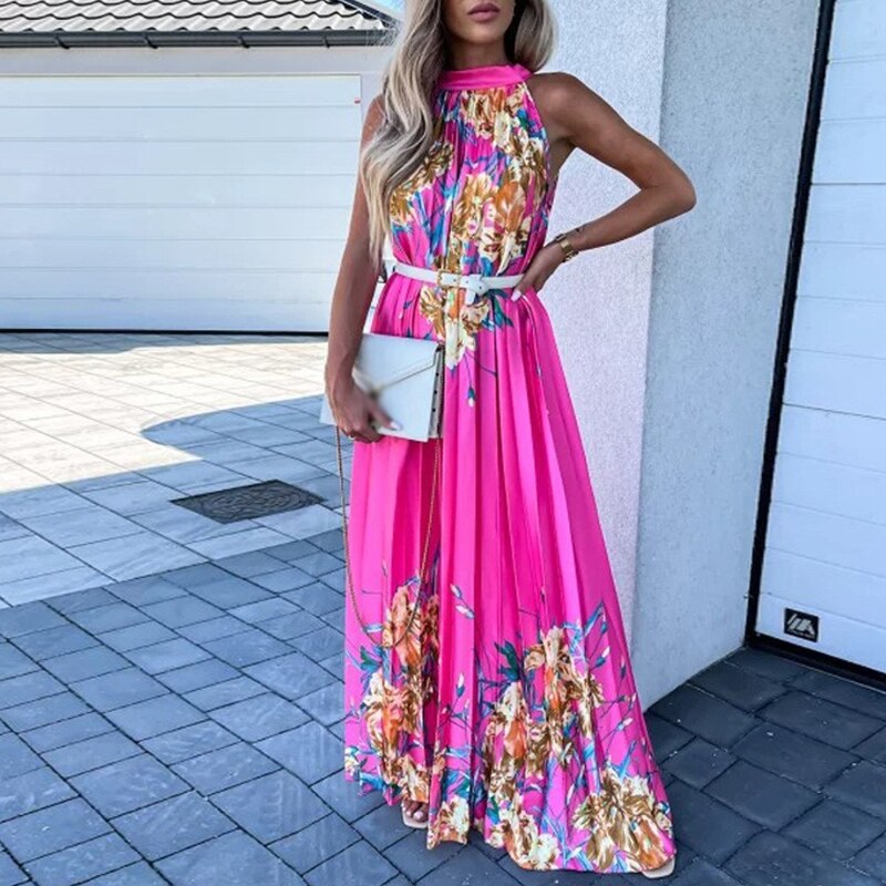 Pauline Laurent® | Maxi-robe fleurie à plis plissés