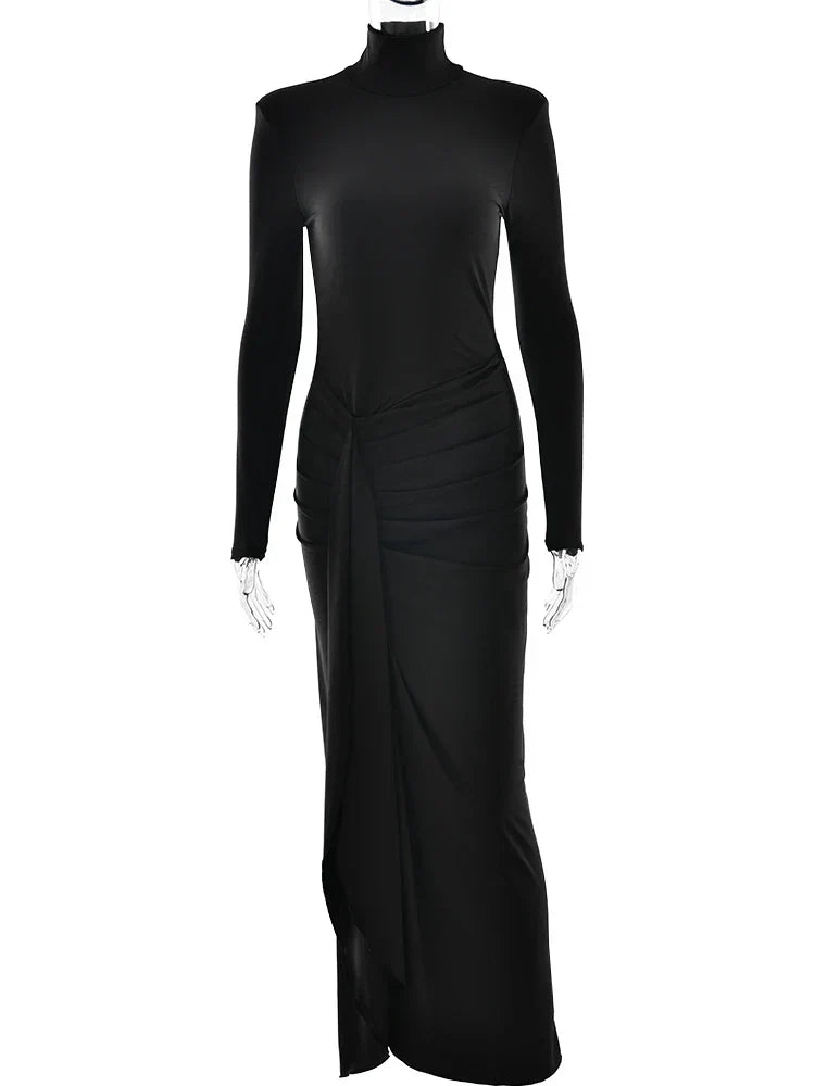 Robe Longue Portefeuille À Manches Longues Col Rond Sophistiquée Femme