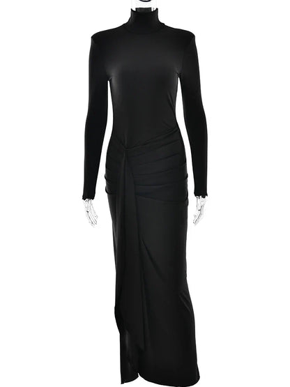 Robe Longue Portefeuille À Manches Longues Col Rond Sophistiquée Femme
