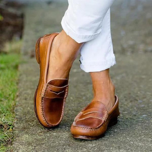 Chaussures Plates En Cuir Confortables Femme