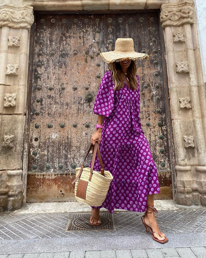 Robe Maxi Bohème Imprimée Colorée Chic Femme